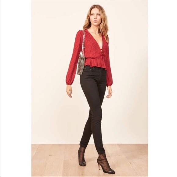 Gorgeous Reformation Nikki Red Polka Dot Blouse Size XS - Picture 10 of 11